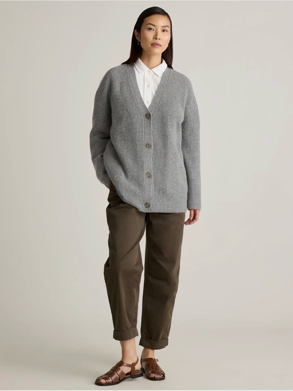 Quince Mongolian Cashmere Oversized Boyfriend Cardigan Sweater